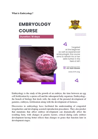 How can IIRRH help students in Embryology Training