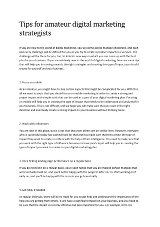 Tips for amateur digital marketing strategists