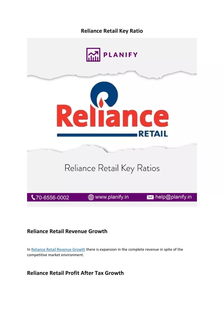 reliance retail key ratio