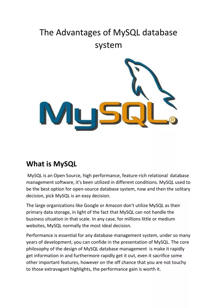 the advantages of mysql database system