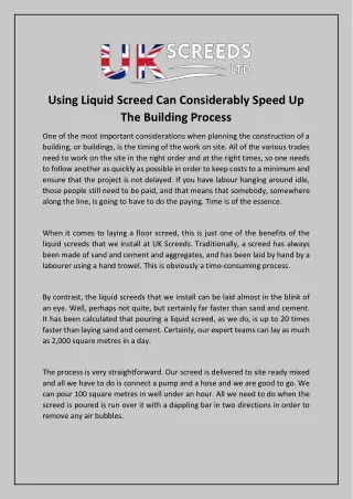 using liquid screed can considerably speed