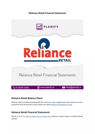 reliance retail financial statement