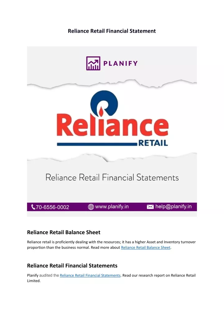 reliance retail financial statement