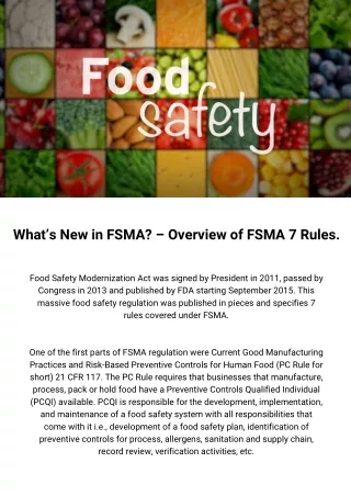 What’s New in FSMA – Overview of FSMA 7 Rules.
