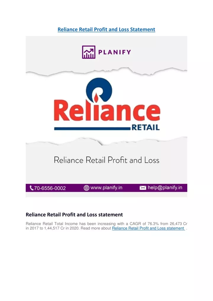 reliance retail profit and loss statement
