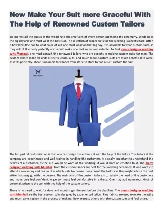 Now Make Your Suit more Graceful With The Help of Renowned Custom Tailors