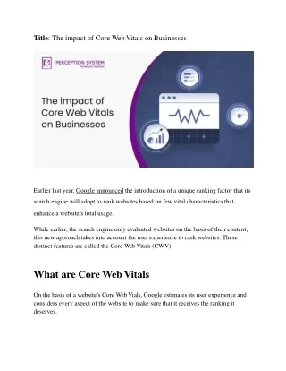 The impact of Core Web Vitals on Businesses