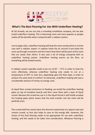 what s the best flooring for use with underfloor