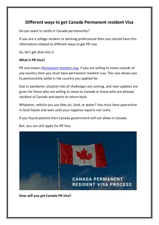 Different ways to get Canada Permanent resident Visa