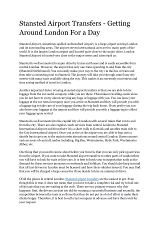 Stansted Airport Transfers - Getting Around London For a Day