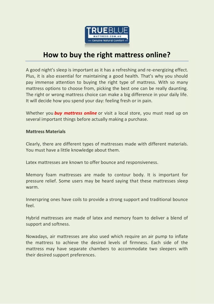 how to buy the right mattress online