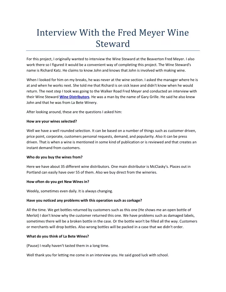 interview with the fred meyer wine steward