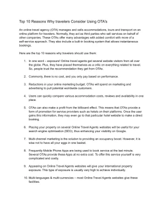 Top 10 Reasons Why travelers Consider Using OTA's