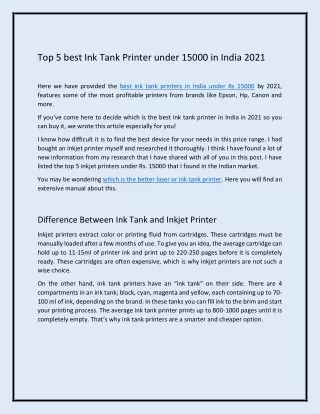 Top 5 best Ink Tank Printer under 15000 in India 2021