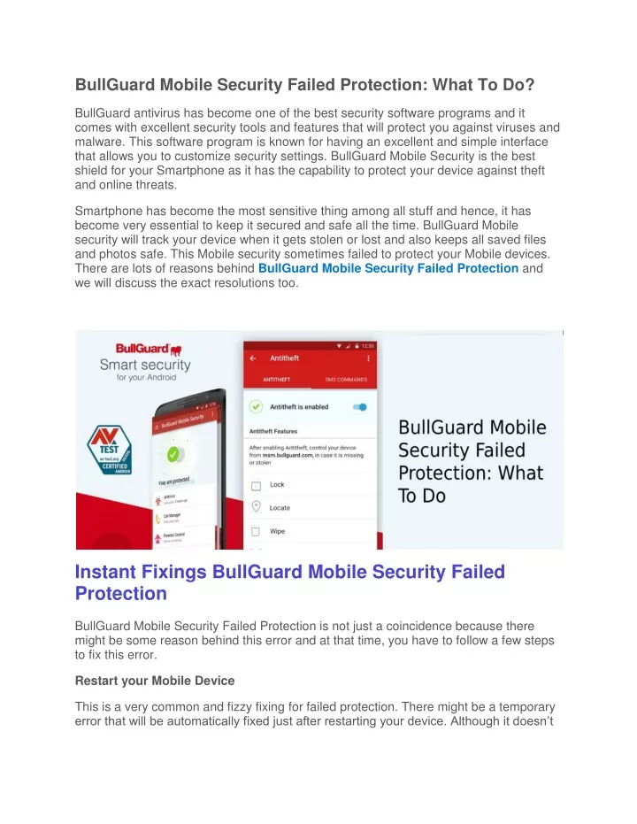 bullguard mobile security failed protection what