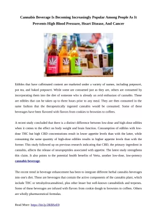 Development Of Cannabis Beverage Product Owing Shifting Preference Of Consumers
