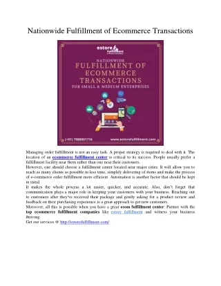nationwide fulfillment of ecommerce transactions