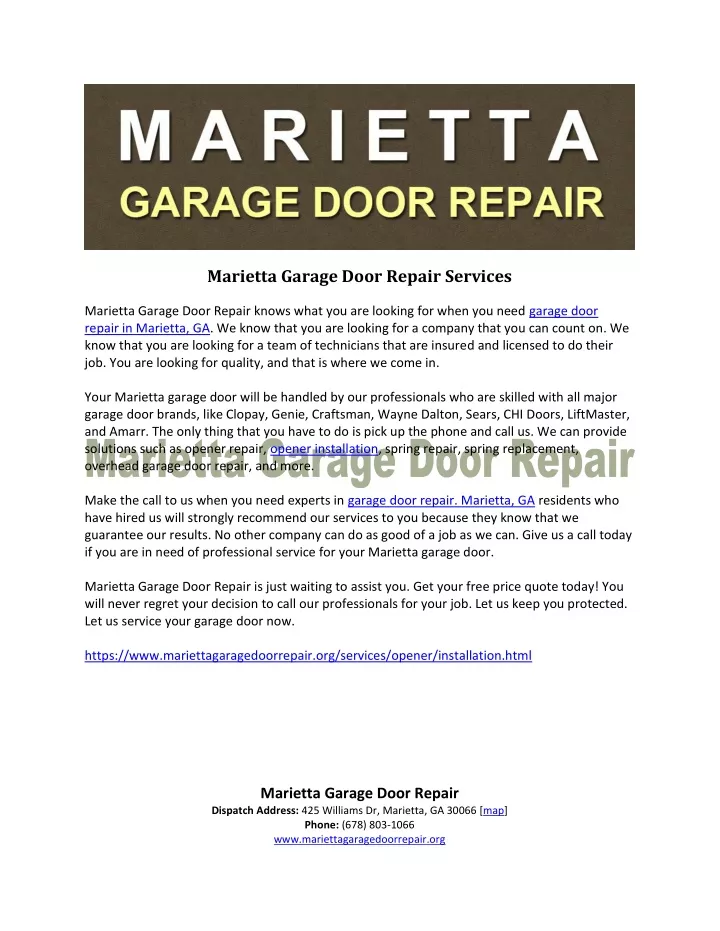 marietta garage door repair services