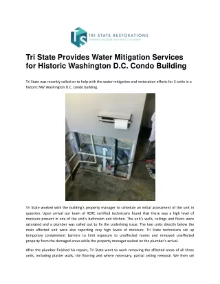 Tri State Provides Water Mitigation Services for Historic Washington D.C.