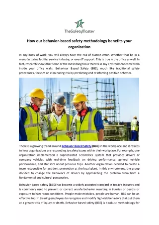 How our behavior-based safety methodology benefits your organization