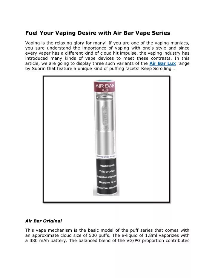 fuel your vaping desire with air bar vape series