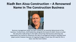 Riadh Ben Aissa Construction – A Renowned Name