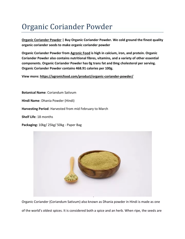 organic coriander powder