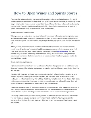 how to open wines and spirits stores