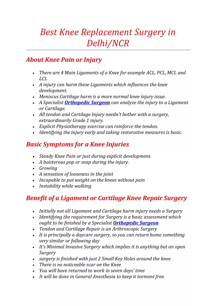 best knee replacement surgery in delhi ncr