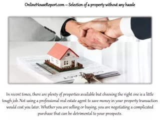 OnlineHouseReport.com – Selection of a property without any hassle