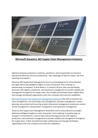 Microsoft Dynamics 365 Supply Chain Management Solutions -