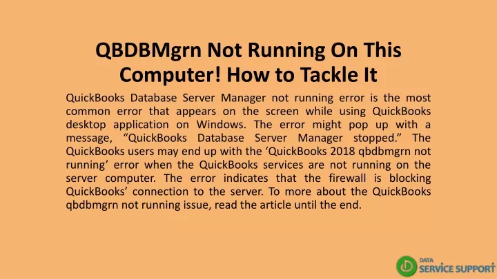 qbdbmgrn not running on this computer how to tackle it