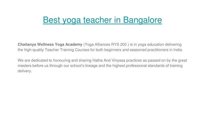 best yoga teacher in bangalore