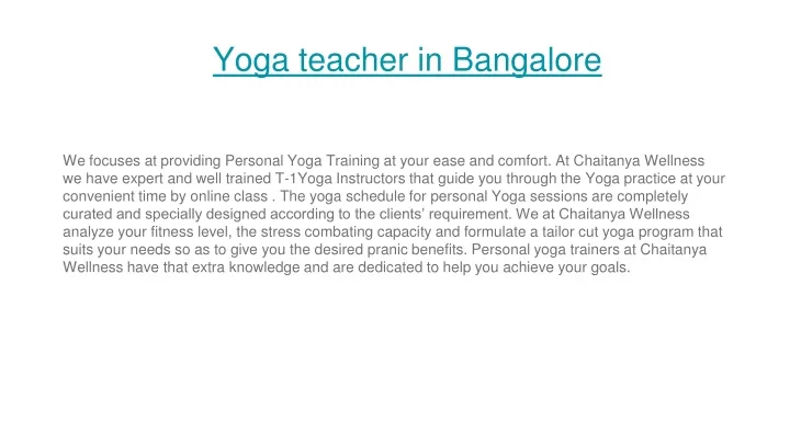 yoga teacher in bangalore