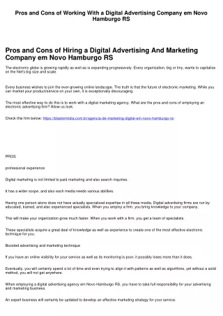Advantages and disadvantages of Hiring a Digital Marketing Company em Novo Hamburgo RS