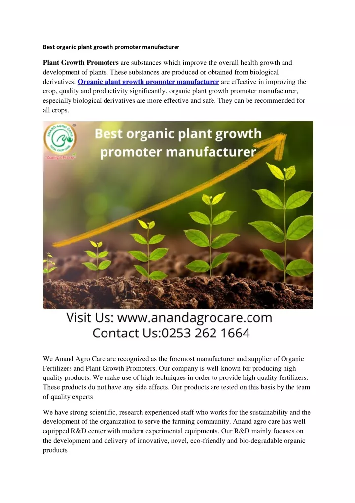 best organic plant growth promoter manufacturer