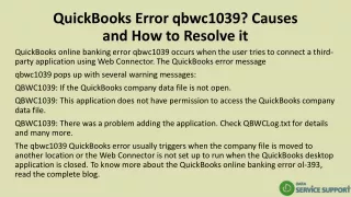 QuickBooks Error qbwc1039? Causes and How to Resolve it