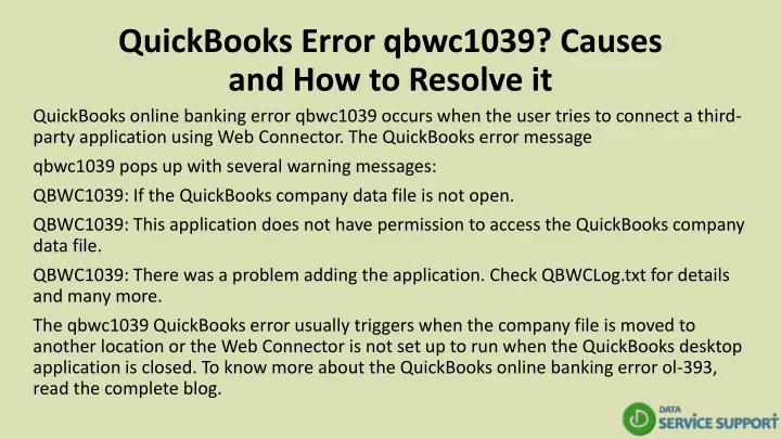 quickbooks error qbwc1039 causes and how to resolve it