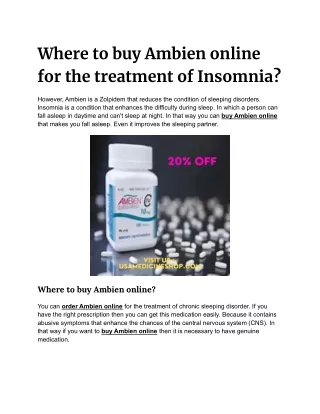 Where to buy Ambien online for the treatment of Insomnia