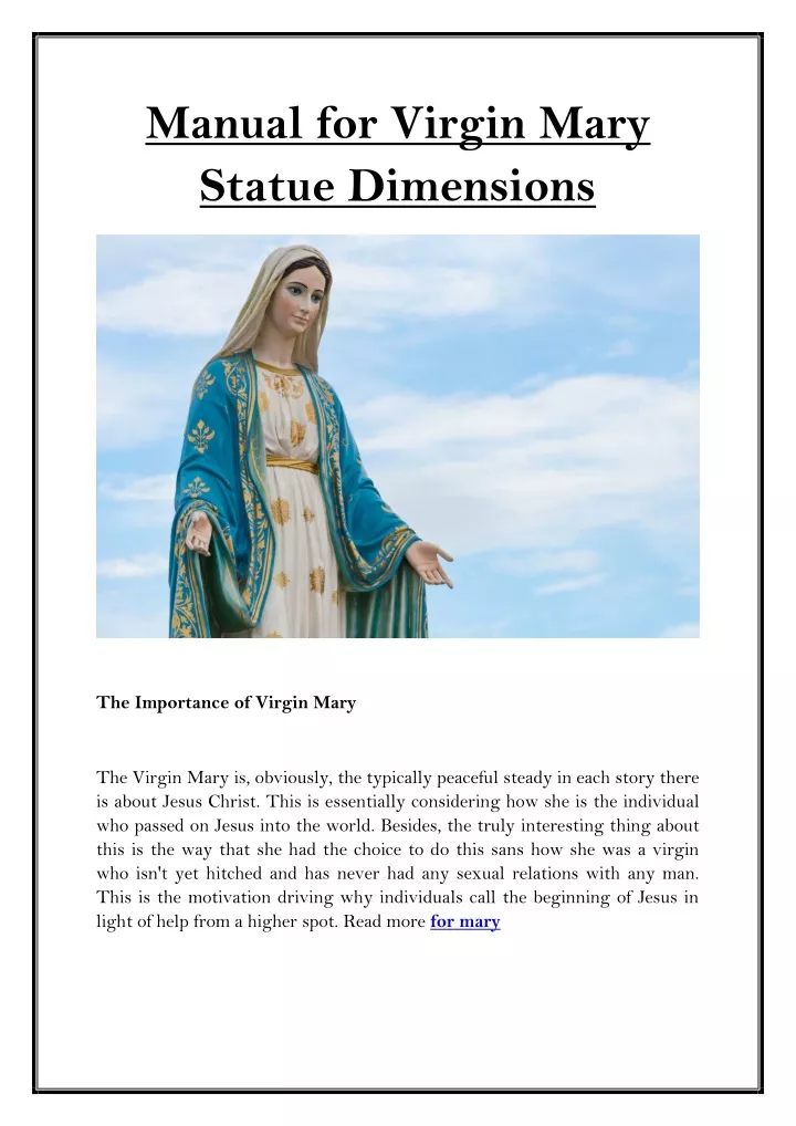 manual for virgin mary statue dimensions