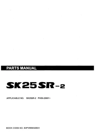 Kobelco SK25SR-2 Mini Excavator Parts Catalogue Manual (SN PV09-22001 and up)