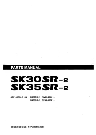 Kobelco SK30SR-2 Mini Excavator Parts Catalogue Manual SN PW08-20001 and up