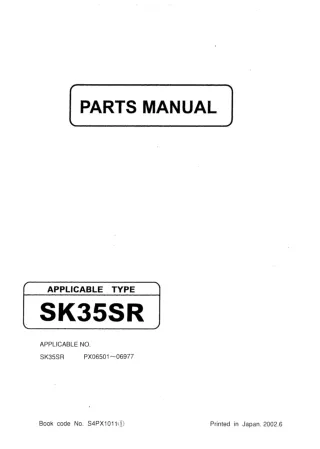 Kobelco SK35SR Mini Excavator Parts Catalogue Manual (SN PX06501 to 06977)