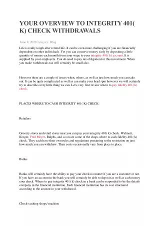 your overview to integrity 401 k check withdrawals