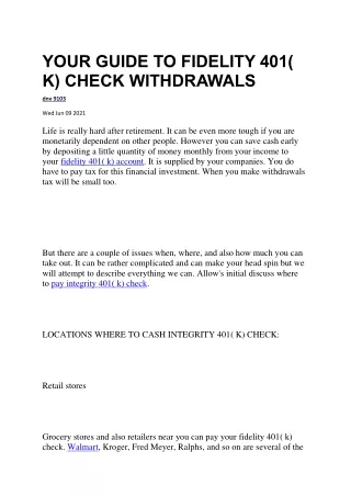 your guide to fidelity 401 k check withdrawals