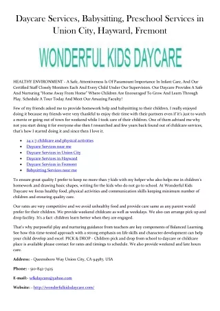 daycare services babysitting preschool services