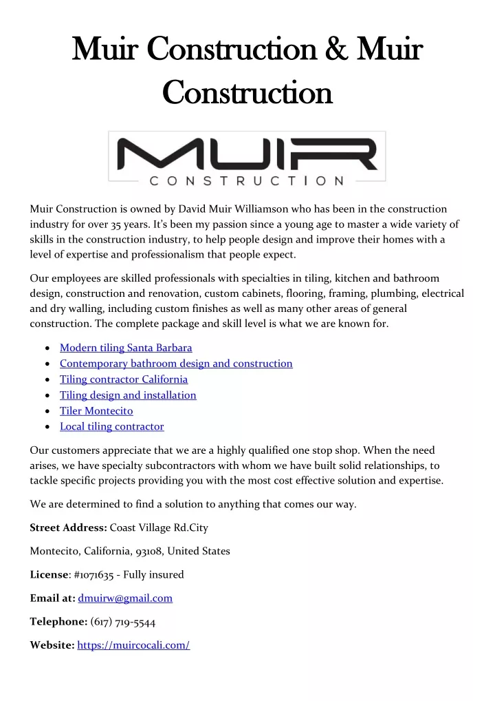 muir muir construction construction muir