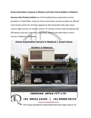 Home Automation Company in Madurai and Smart Home Builders in Madurai