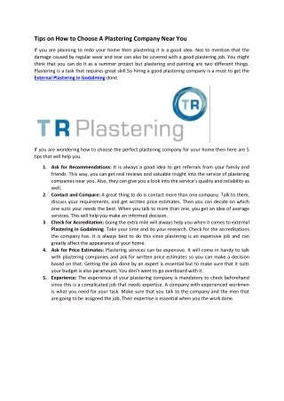Tips on How to Choose A Plastering Company Near You