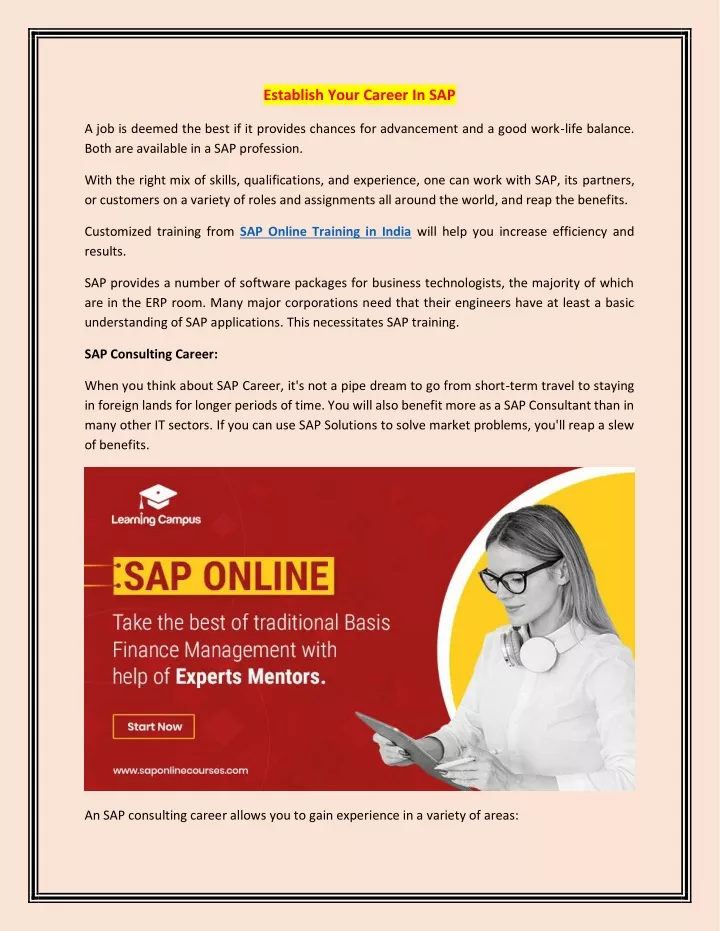 establish your career in sap